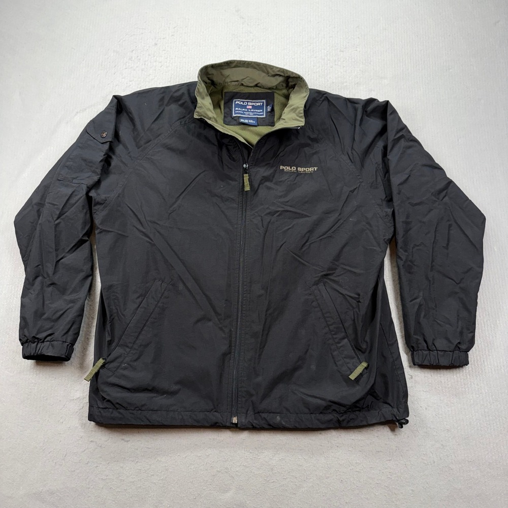 Polo Sport Ralph Lauren Windbreaker Jacket Mens Large Black Full Zip Mesh Lined